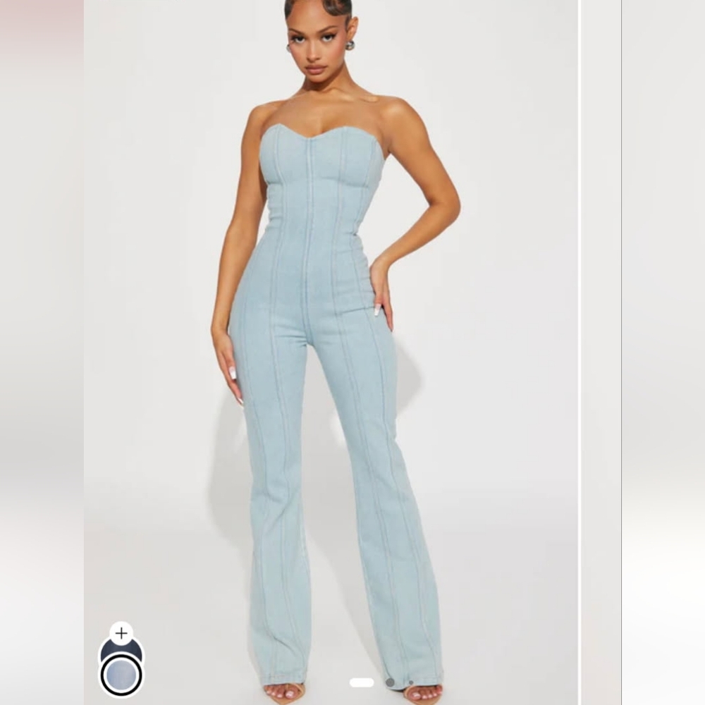 Fashion Nova Blue Flared Jumpsuit